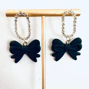 Black Bow Rhinestone Earrings